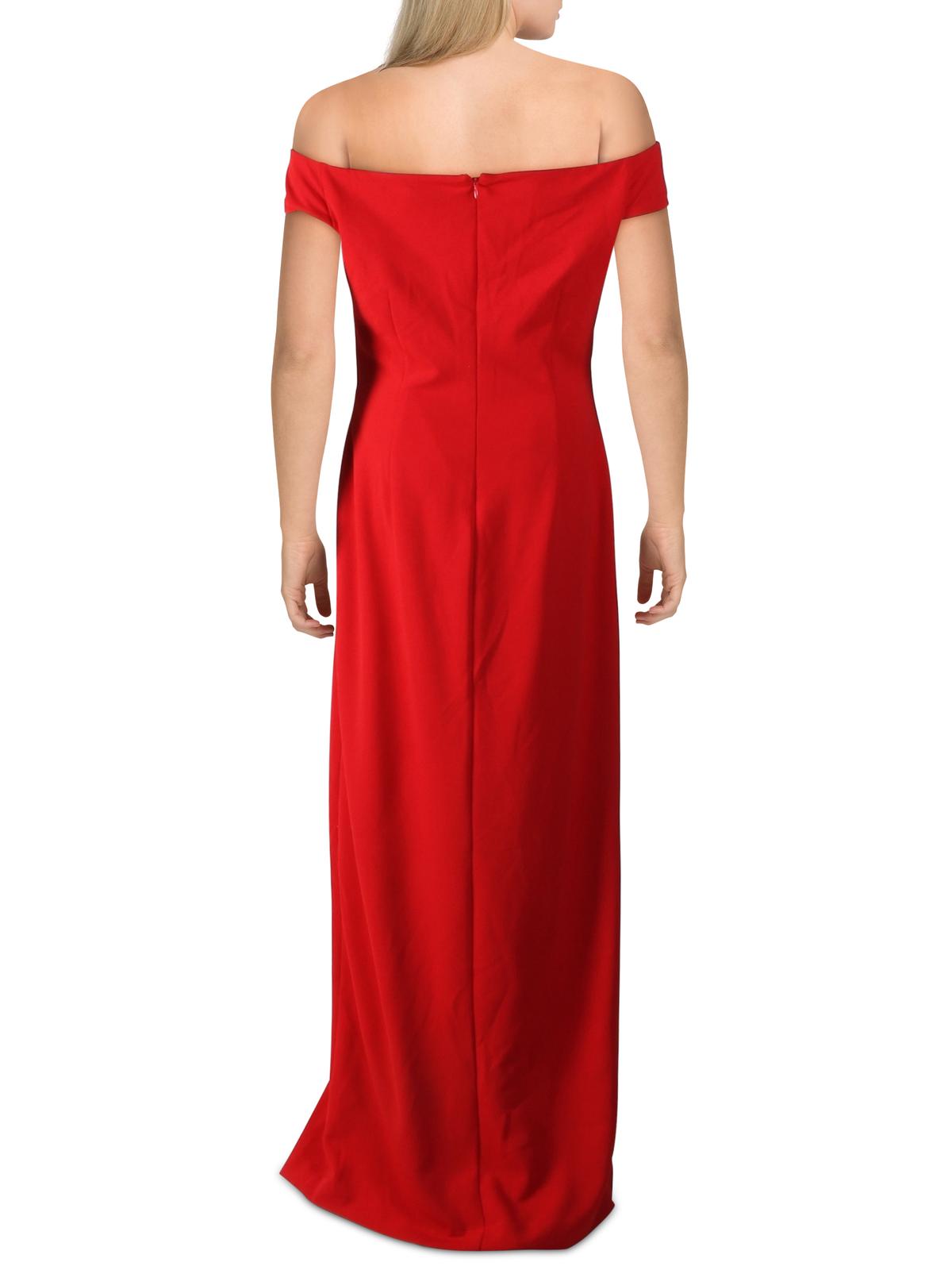 Vestido de festa Saran plissado com ombros de fora, tamanho 12, vermelho, Ralph Lauren, feminino