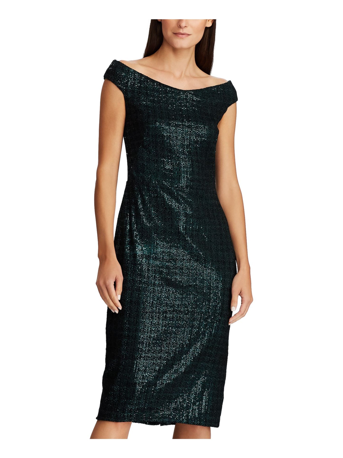 Vestido curto com lantejoulas Ralph Lauren feminino, verde, tamanho 14, pequeno