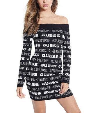 Guess Women's Ninetta Logo Off the Shoulder Dress Gray Size Medium