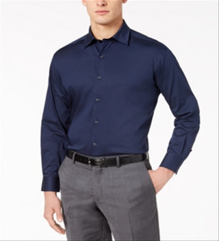 Camisa social masculina Alfani Big &amp; Tall lisa azul tamanho 20T