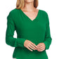 Blusa feminina Vince Camuto de chiffon com manga comprida e decote em V, verde, tamanho pequeno