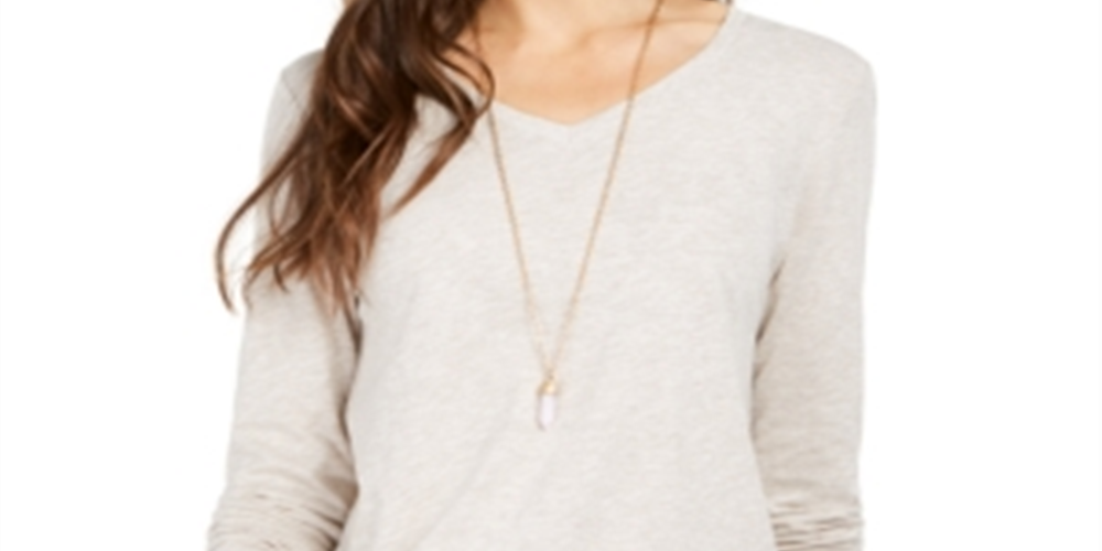 Camisa feminina de manga comprida com decote em V Style &amp; Co - Hammock Heather Brown, tamanho grande