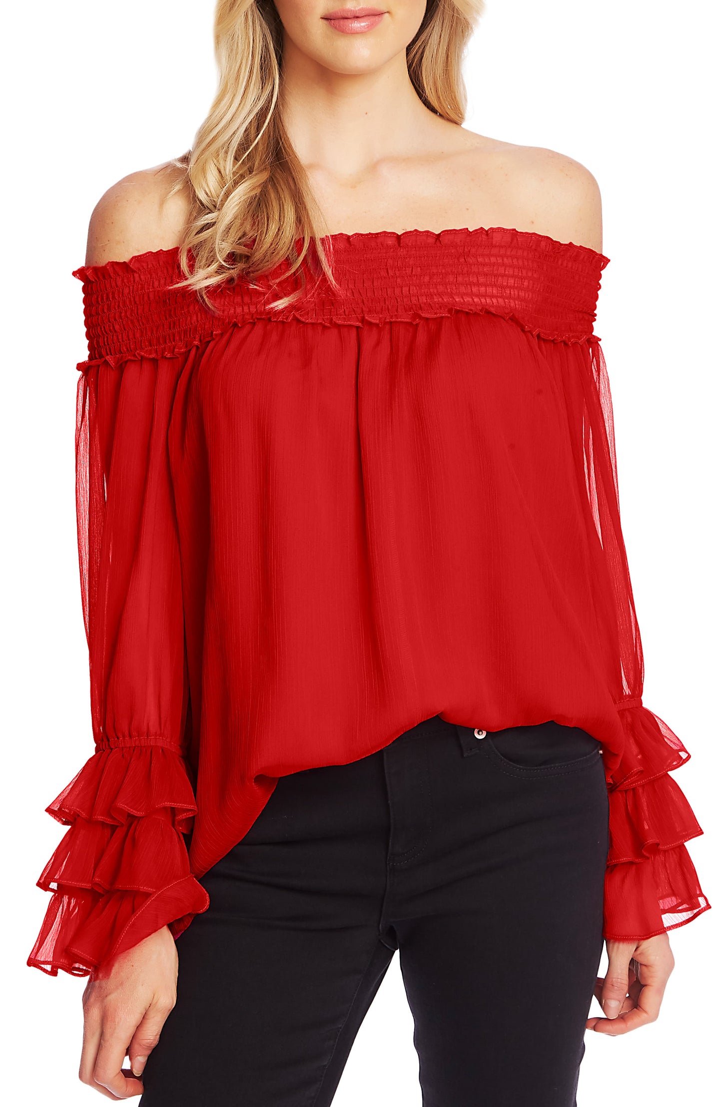 Blusa CeCe Feminina Ombro a Ombro Smocked Vermelha Tamanho M