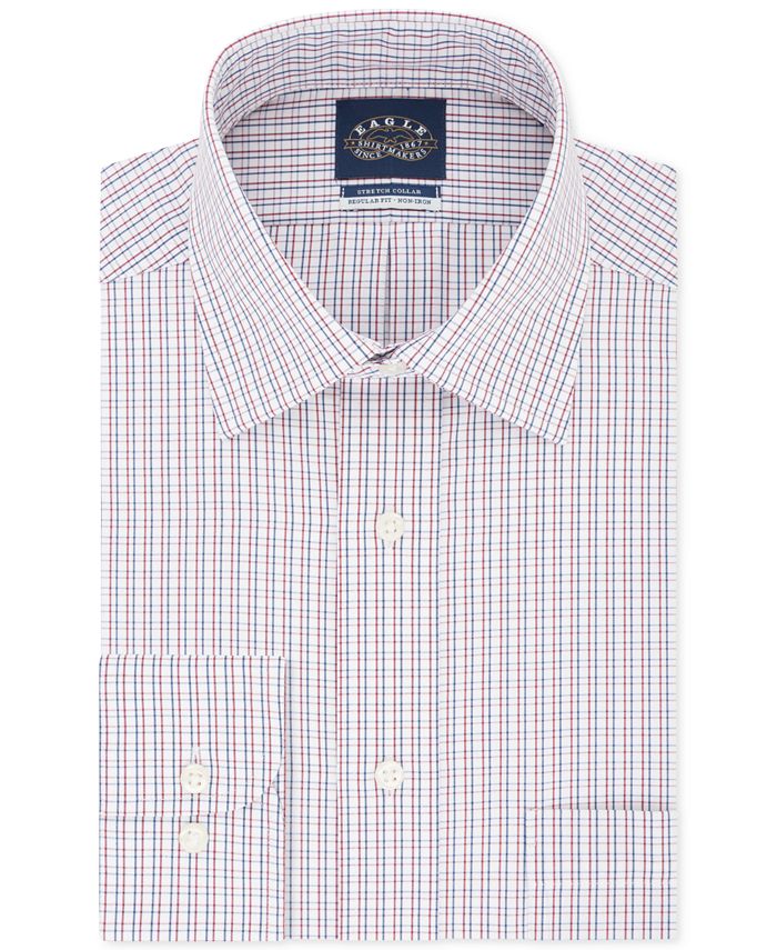 Camisa social xadrez Eagle Masculina Classic Regular Fit, sem passar a ferro, gola elástica, vermelha, tamanho GG