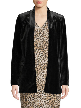 Calvin Klein Jaqueta Feminina de Veludo Manga Longa Aberta Frente Preta Tamanho 14