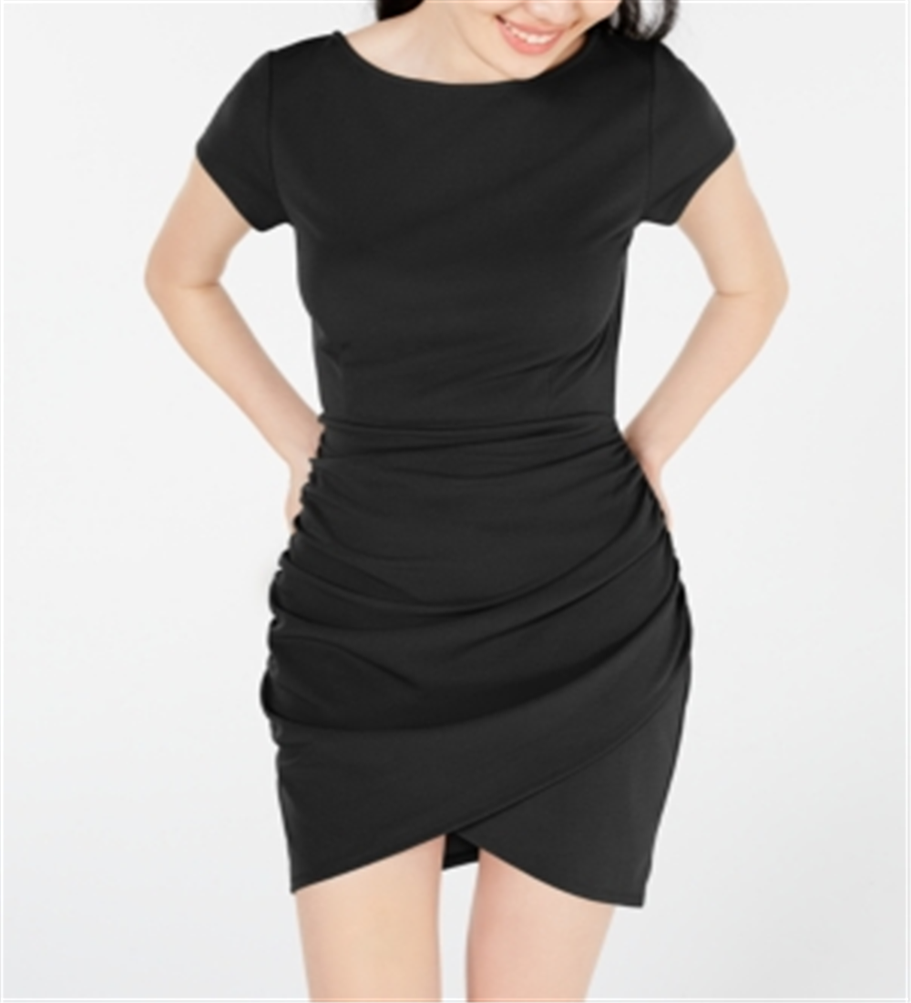 Vestido justo feminino Planet Gold franzido, preto, tamanho XX-S
