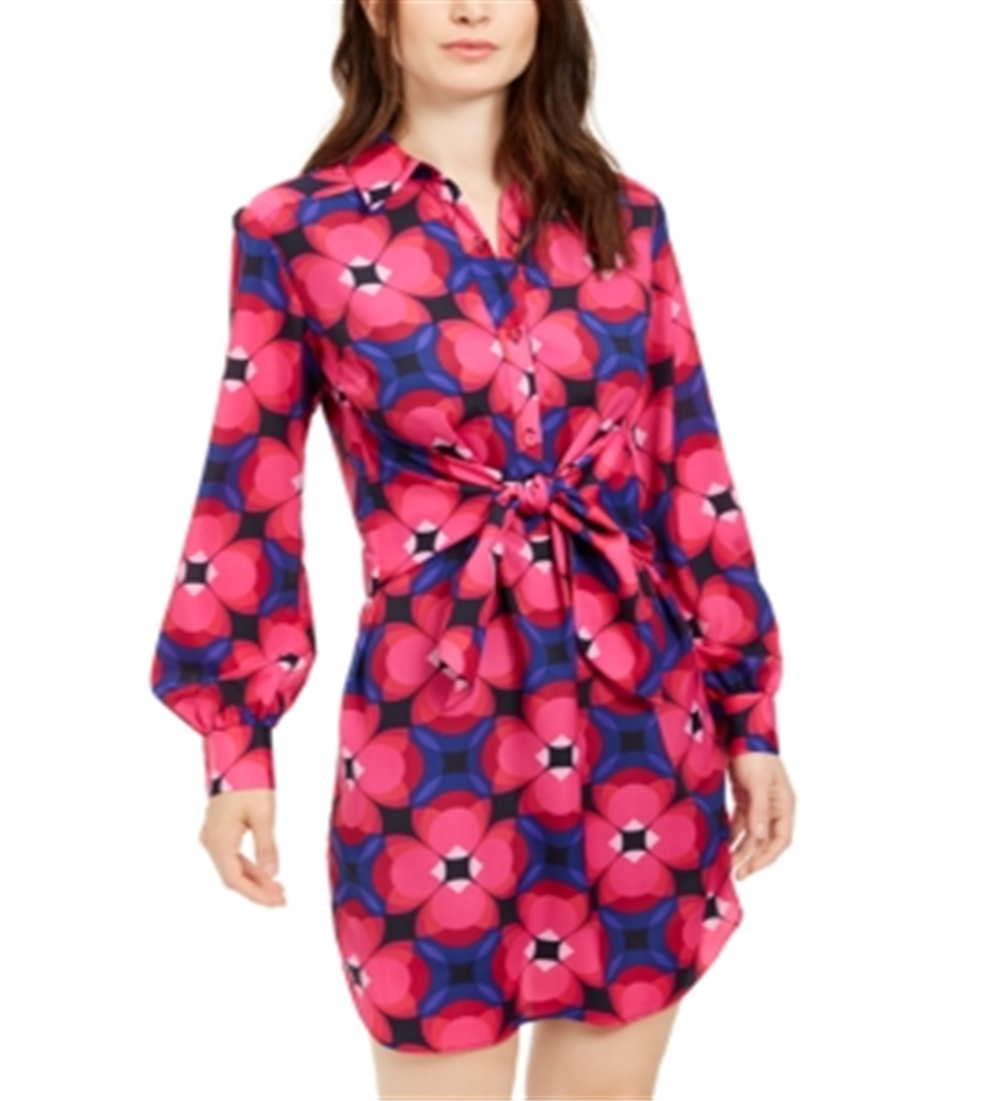 Vestido-camisa feminino Trina Trina com estampa turca e frente torcida, rosa, tamanho extragrande