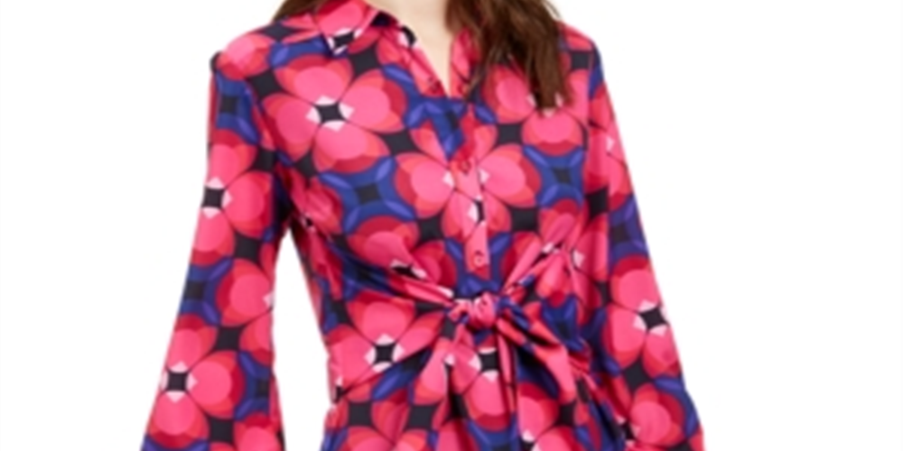 Vestido-camisa feminino Trina Trina com estampa turca e frente torcida, rosa, tamanho extragrande