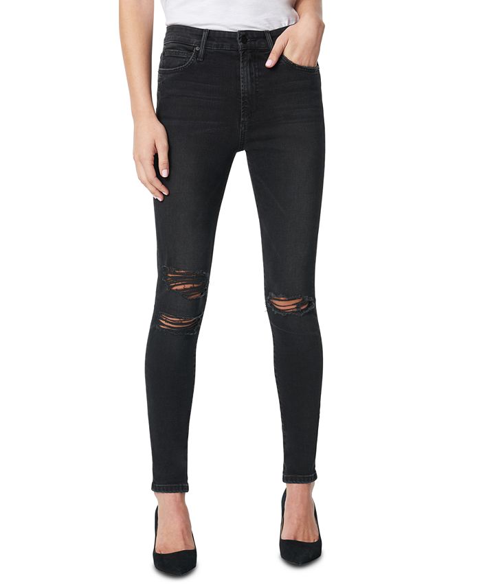 Calça jeans skinny feminina Joe's Jeans Charlie Distressed, preta, tamanho 29