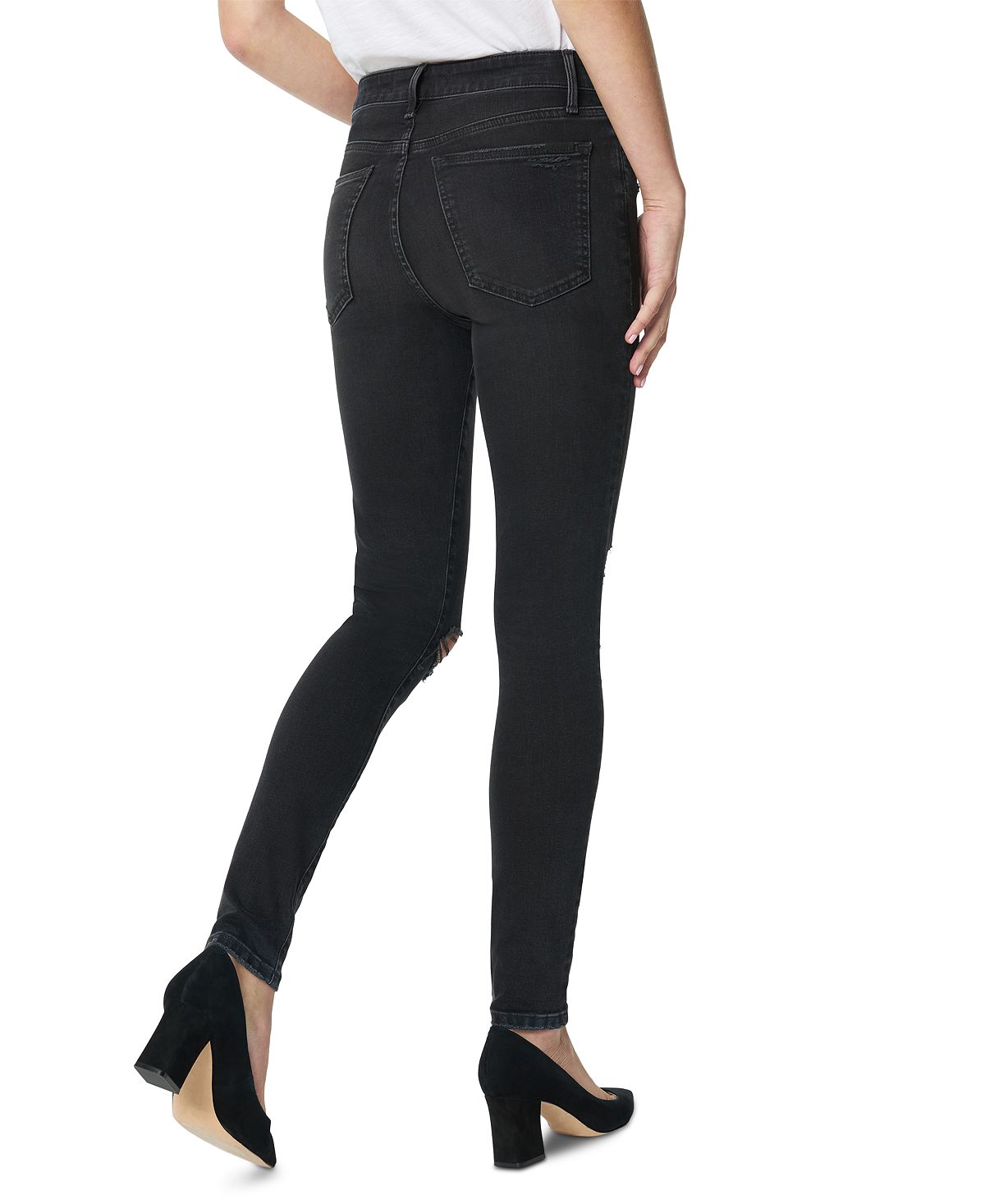 Calça jeans skinny feminina Joe's Jeans Charlie Distressed, preta, tamanho 29