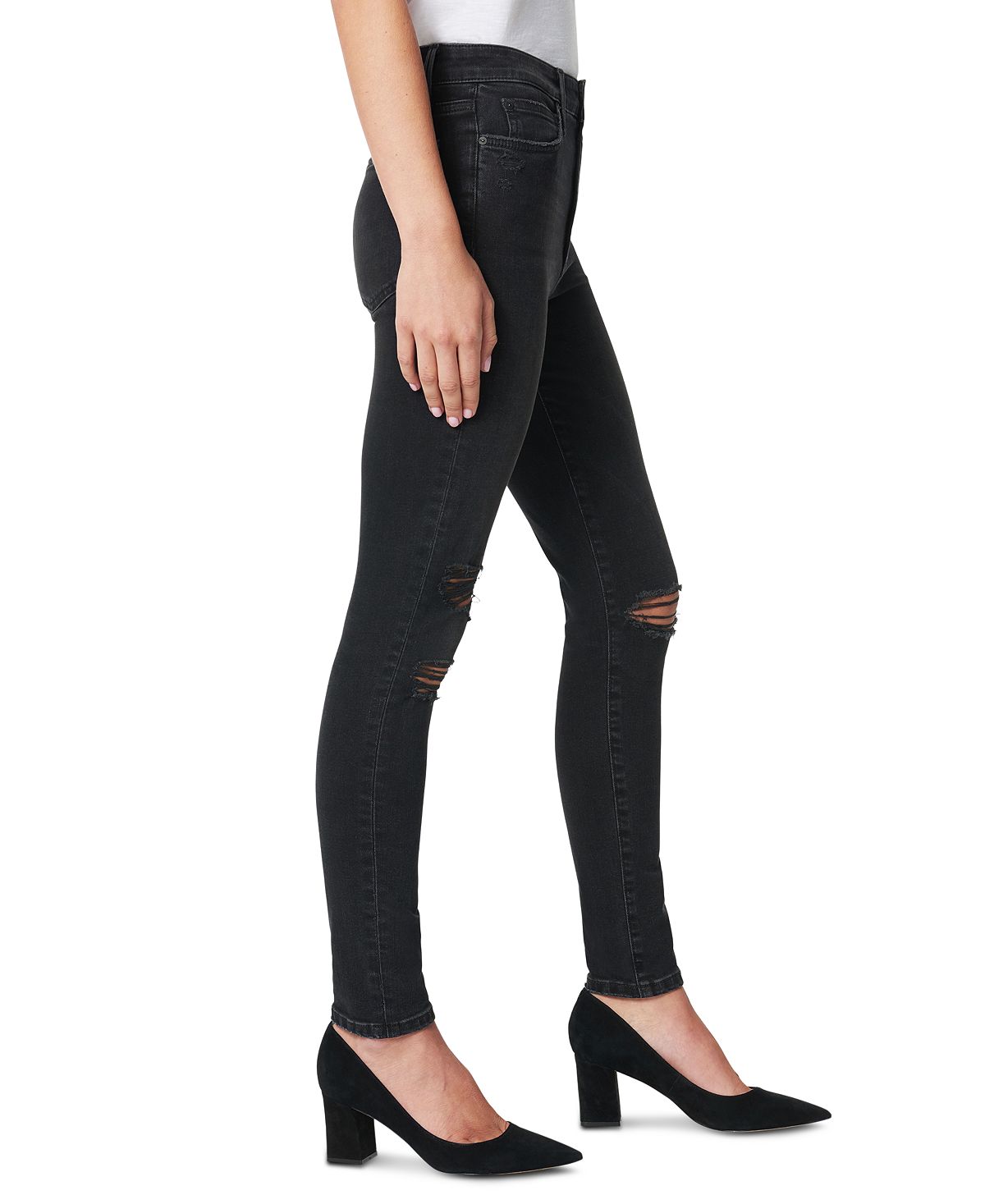 Calça jeans skinny feminina Joe's Jeans Charlie Distressed, preta, tamanho 29