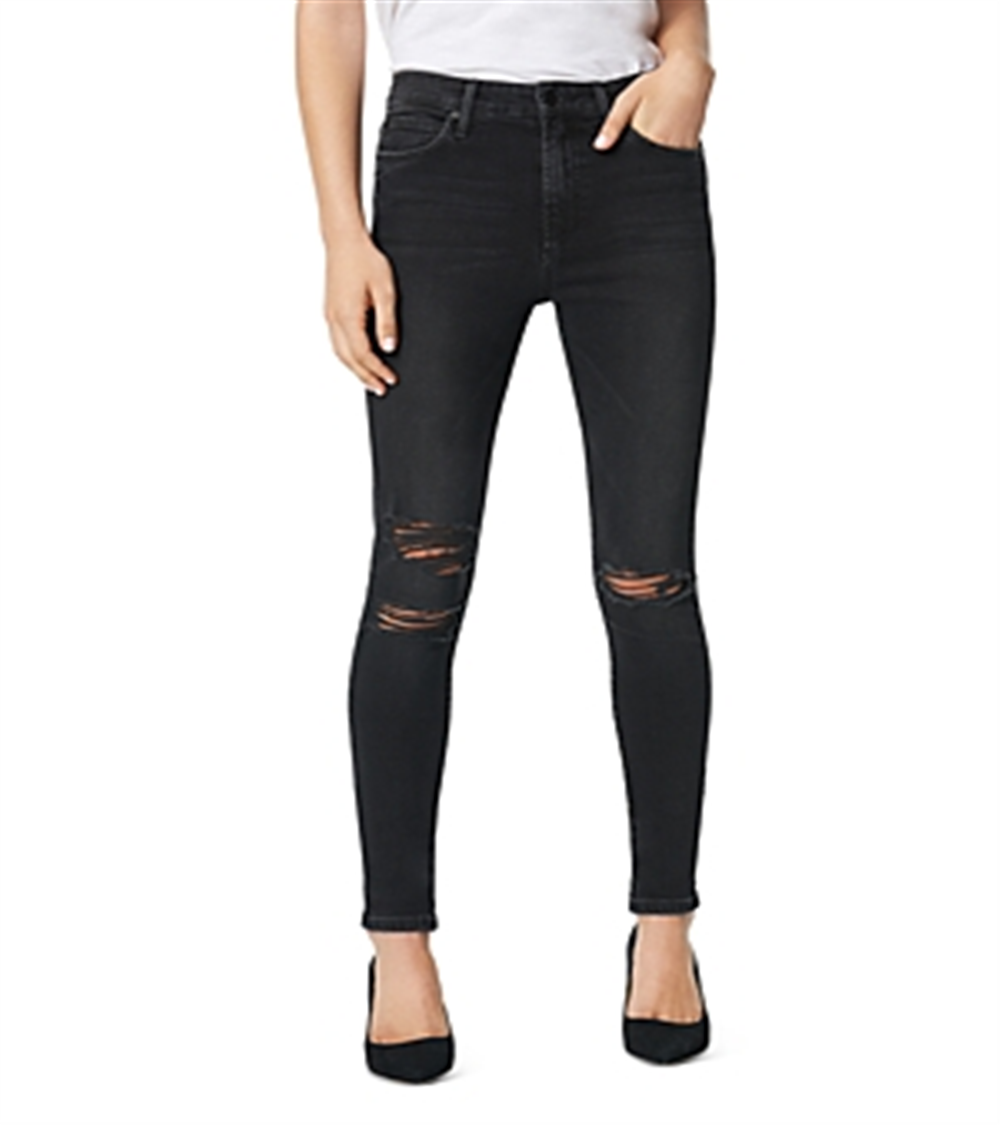 Calça jeans skinny feminina Joe's Jeans Charlie Distressed, preta, tamanho 29