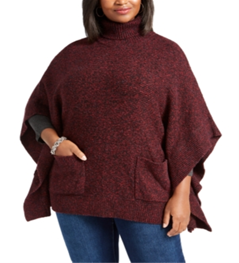 Poncho feminino Michael Kors Plus com gola alta, vermelho, tamanho 2X