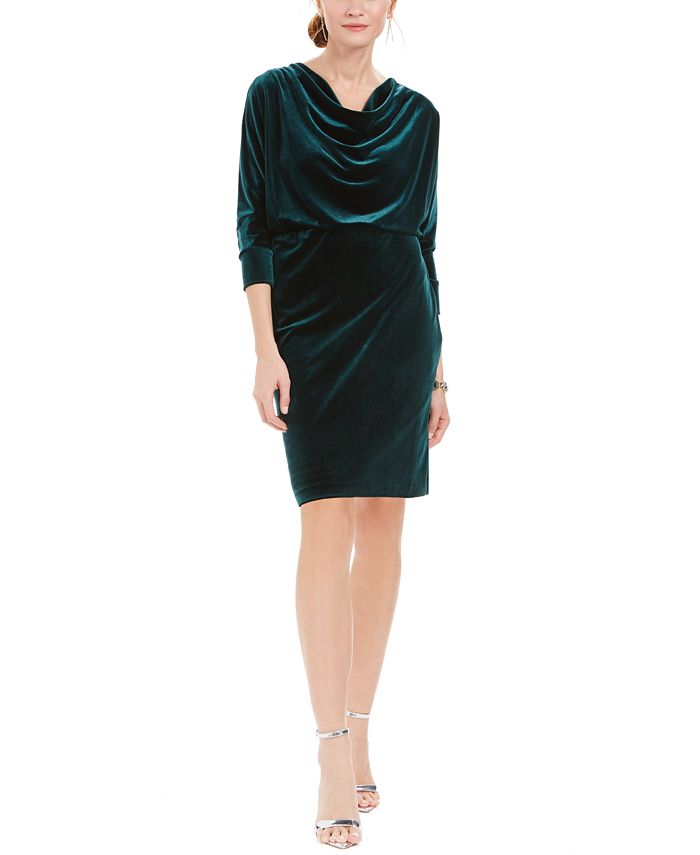 Vestido tubinho de veludo com decote canoa Jessica Howard feminino, verde, tamanho 6, pequeno