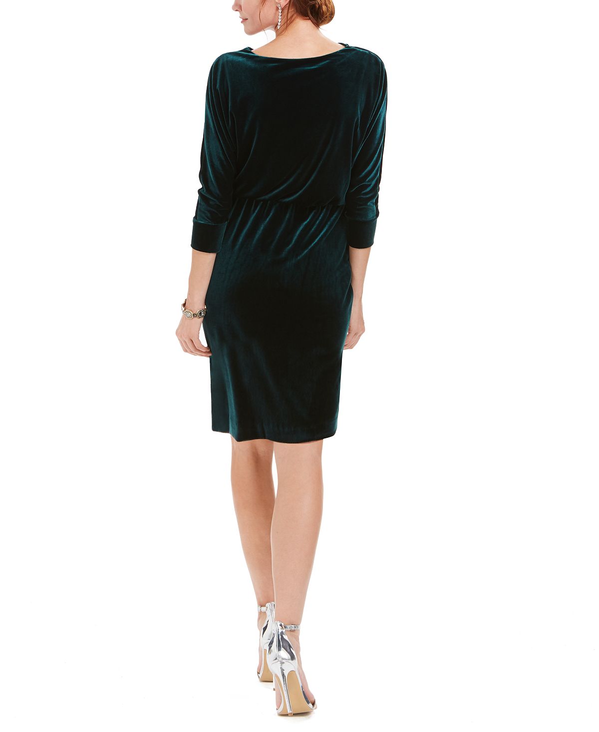 Vestido tubinho de veludo com decote canoa Jessica Howard feminino, verde, tamanho 6, pequeno