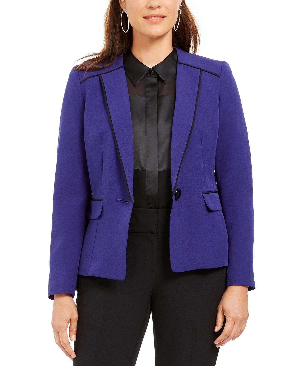 Blazer feminino com botões Le Suit para usar no trabalho, jaqueta roxa, tamanho 14
