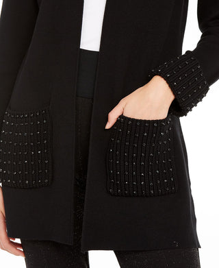 Cardigan Alfani Feminino com Frente Aberta e Enfeites Preto Tamanho P