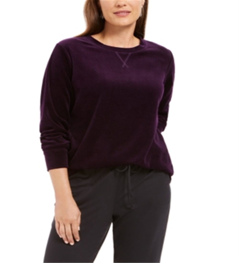 Moletom esportivo feminino Karen Scott de veludo roxo, tamanho pequeno