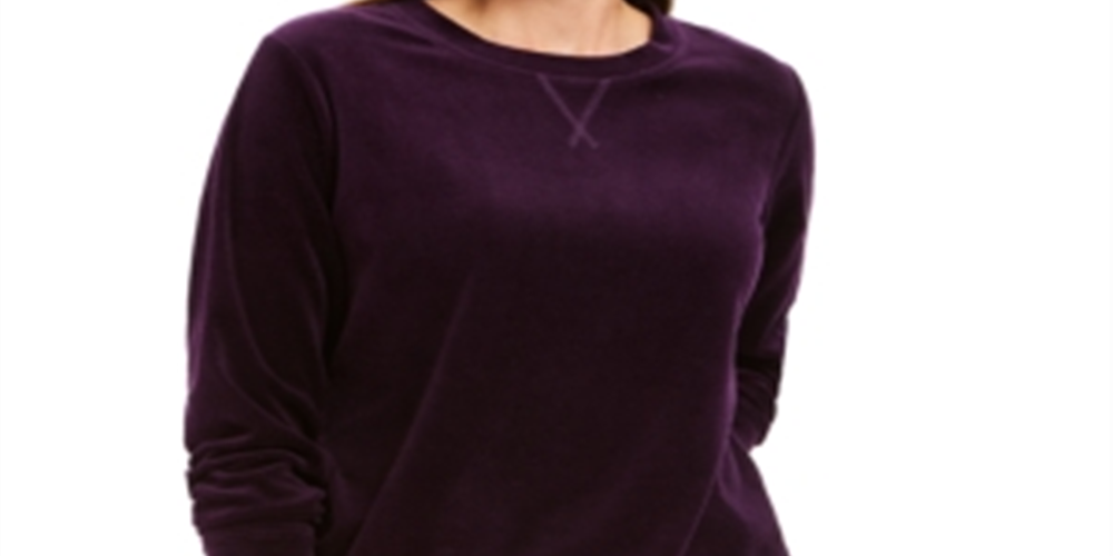 Moletom esportivo feminino Karen Scott de veludo roxo, tamanho pequeno