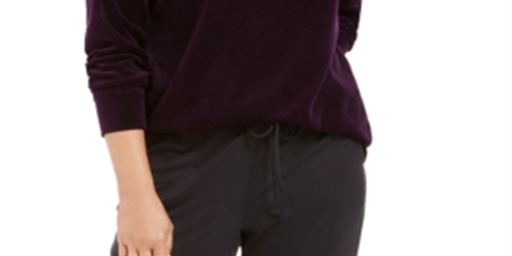Moletom esportivo feminino Karen Scott de veludo roxo, tamanho pequeno