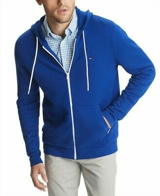 Suéter com capuz e zíper completo Tommy Hilfiger masculino, Blue Depths, tamanho médio