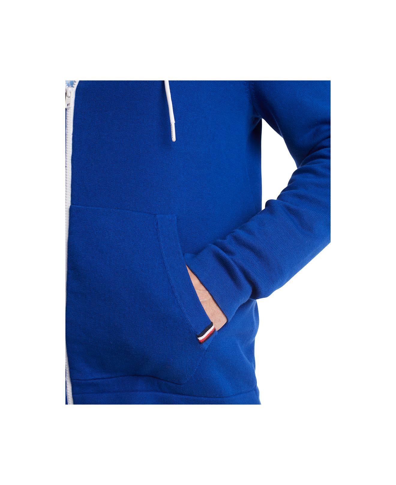 Suéter com capuz e zíper completo Tommy Hilfiger masculino, Blue Depths, tamanho médio