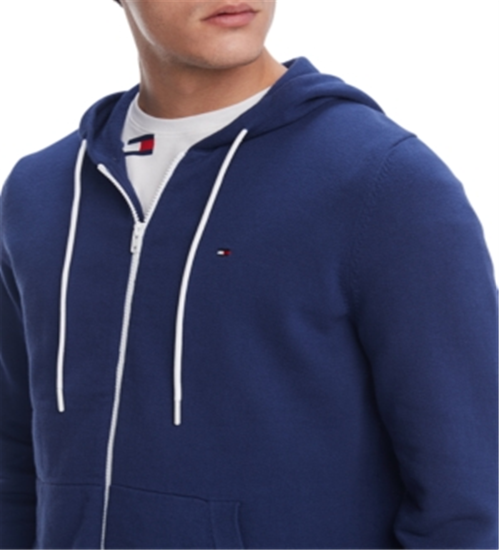Suéter com capuz e zíper completo Tommy Hilfiger masculino, Blue Depths, tamanho médio