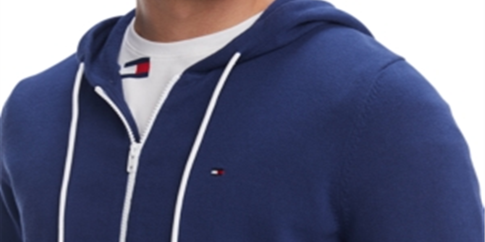 Suéter com capuz e zíper completo Tommy Hilfiger masculino, Blue Depths, tamanho médio