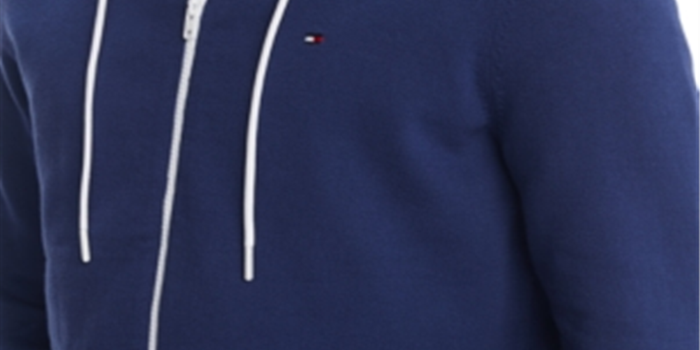 Suéter com capuz e zíper completo Tommy Hilfiger masculino, Blue Depths, tamanho médio