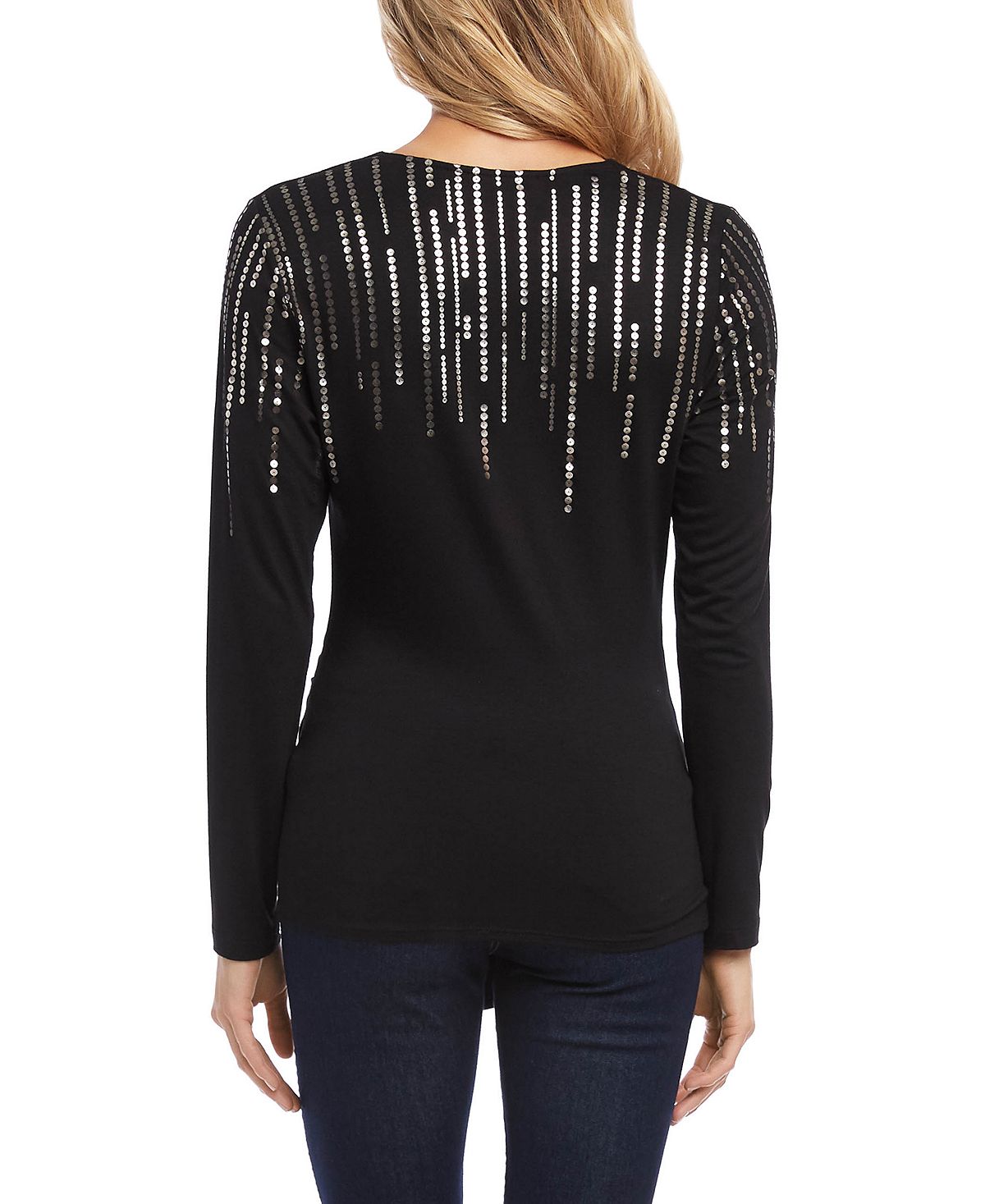 Karen Kane Blusa feminina com estampa de lantejoulas, preta, tamanho extragrande