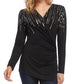 Karen Kane Blusa feminina com estampa de lantejoulas, preta, tamanho extragrande