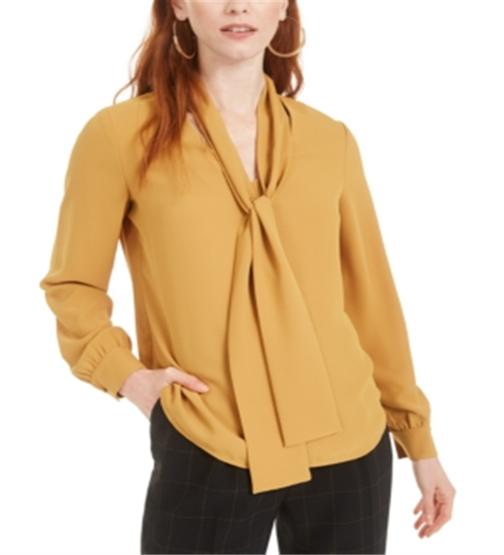 Blusa feminina Bar III com decote em V e amarração, tamanho grande, amarela