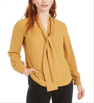 Blusa feminina Bar III com decote em V e amarração, tamanho grande, amarela