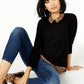 Suéter feminino Charter Club Pure Cashmere com estampa de chita e camadas, preto, tamanho grande