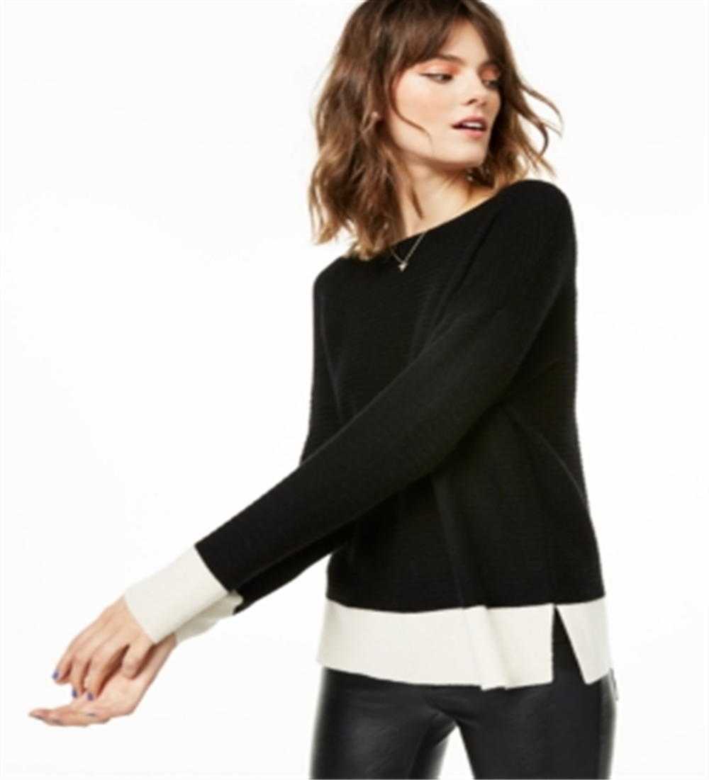 Suéter de cashmere canelado com blocos de cores feminino Charter Club, preto, tamanho extragrande