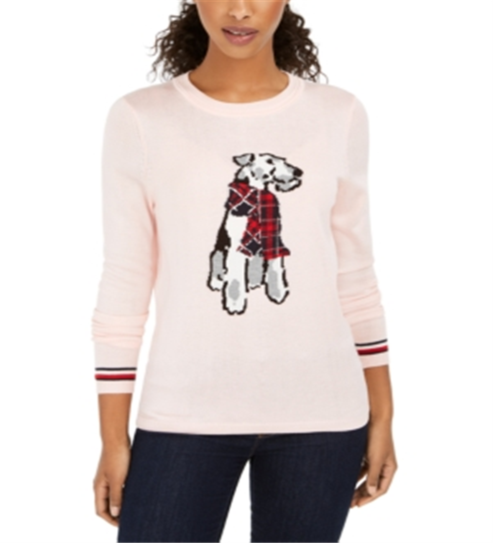 Suéter feminino Tommy Hilfiger Holiday Terrier rosa tamanho XX-G
