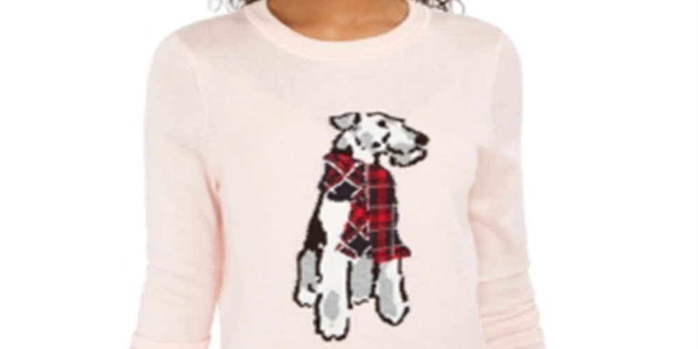 Suéter feminino Tommy Hilfiger Holiday Terrier rosa tamanho XX-G