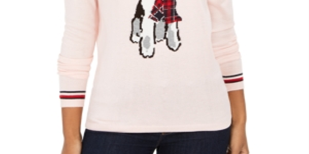 Suéter feminino Tommy Hilfiger Holiday Terrier rosa tamanho XX-G