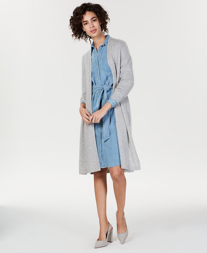 Cardigan feminino de cashmere puro Charter Club, tamanho pequeno, prateado