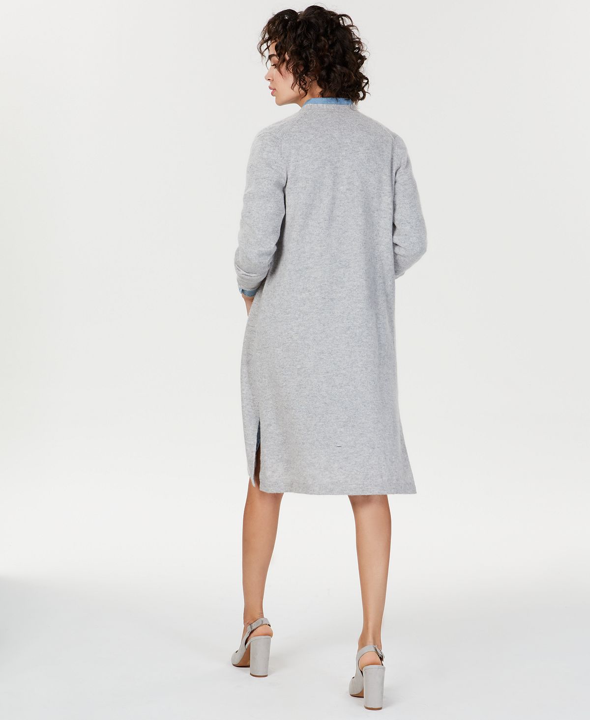 Cardigan feminino de cashmere puro Charter Club, tamanho pequeno, prateado