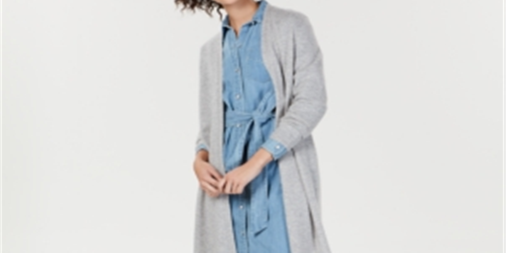 Cardigan feminino de cashmere puro Charter Club, tamanho pequeno, prateado