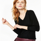 Suéter feminino de cashmere com manga comprida e decote em V, preto, tamanho pequeno médio
