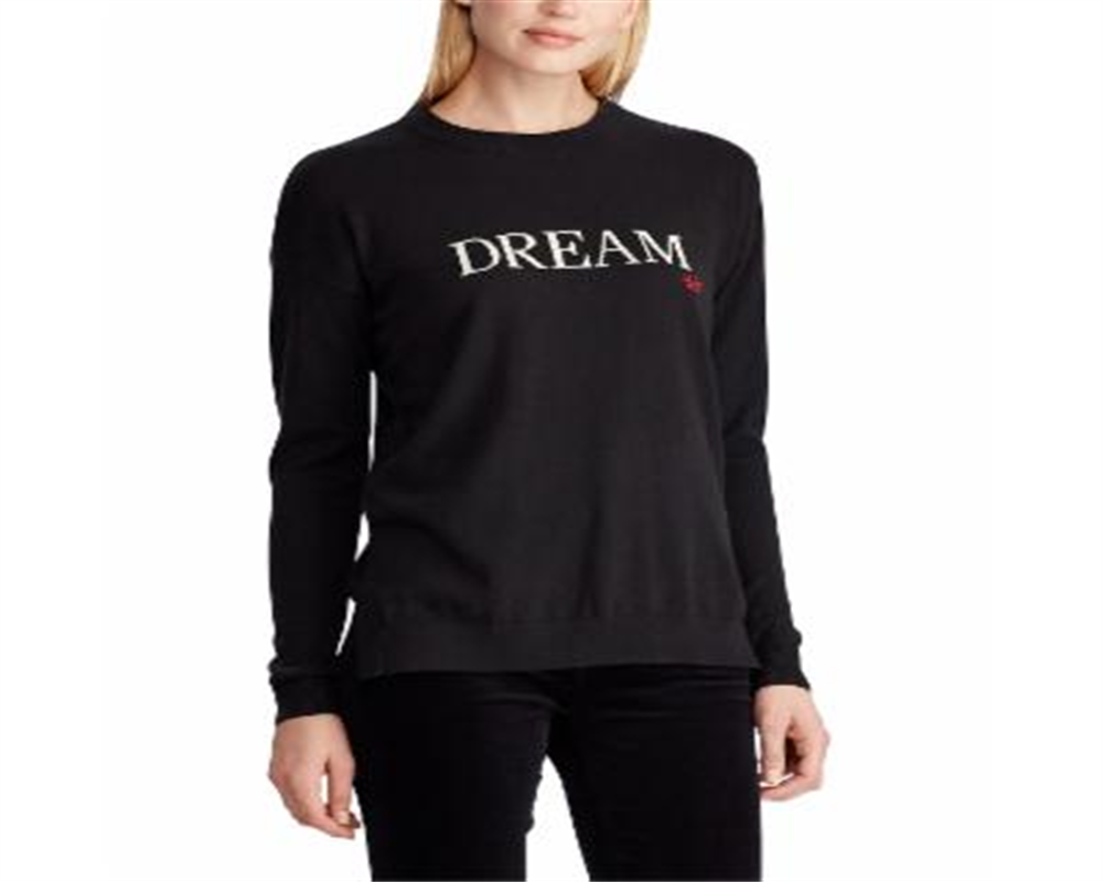 Camiseta feminina estampada de manga comprida e gola redonda RALPH LAUREN, preta, tamanho pequeno P