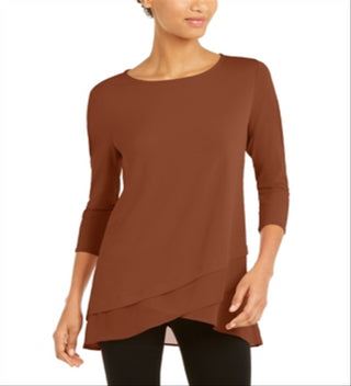 Túnica Alfani Feminina Transparente com Bainha Cruzada Marrom Tamanho XXG