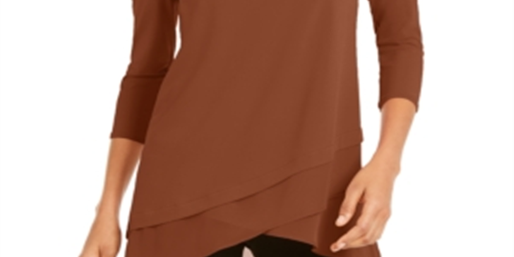 Túnica Alfani Feminina Transparente com Bainha Cruzada Marrom Tamanho XXG