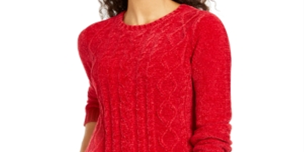 Karen Scott Suéter Feminino Petite Chenille em Tricô com Cabo Vermelho Tamanho 44