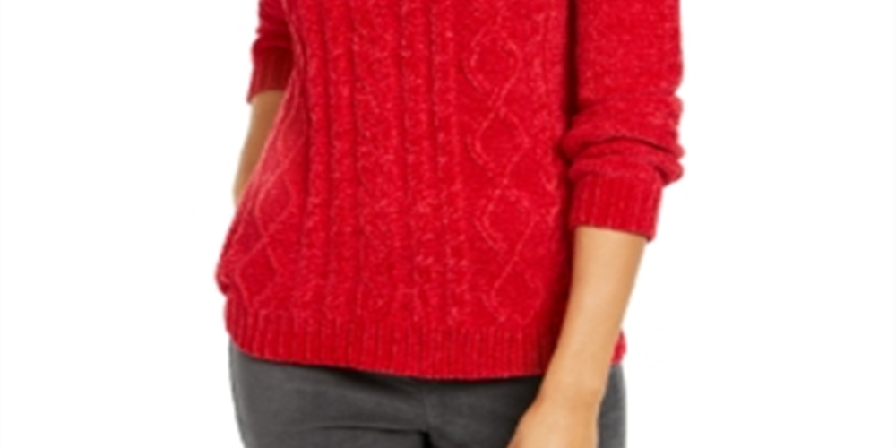 Karen Scott Suéter Feminino Petite Chenille em Tricô com Cabo Vermelho Tamanho 44