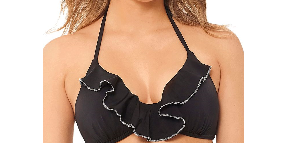 Biquíni feminino Salt + Cove júnior com babados e acabamento prateado, preto, tamanho médio