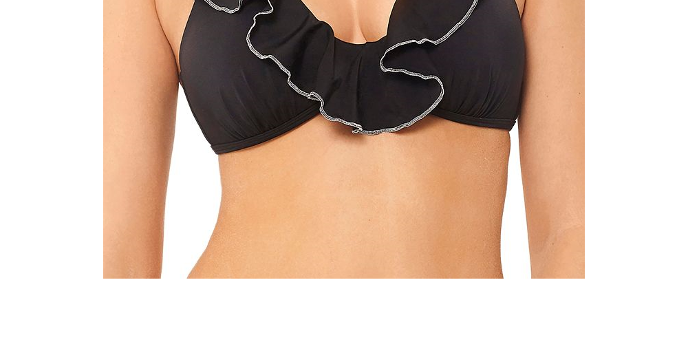 Biquíni feminino Salt + Cove júnior com babados e acabamento prateado, preto, tamanho médio