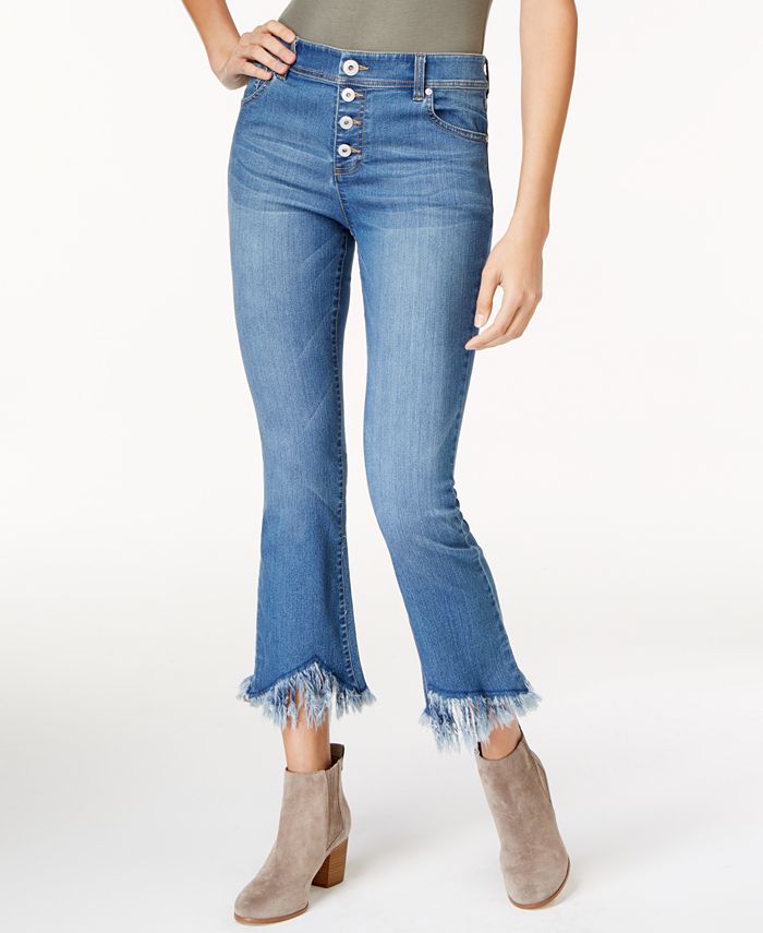 Calça jeans feminina cropped com franjas da INC International Concepts, azul, tamanho 18